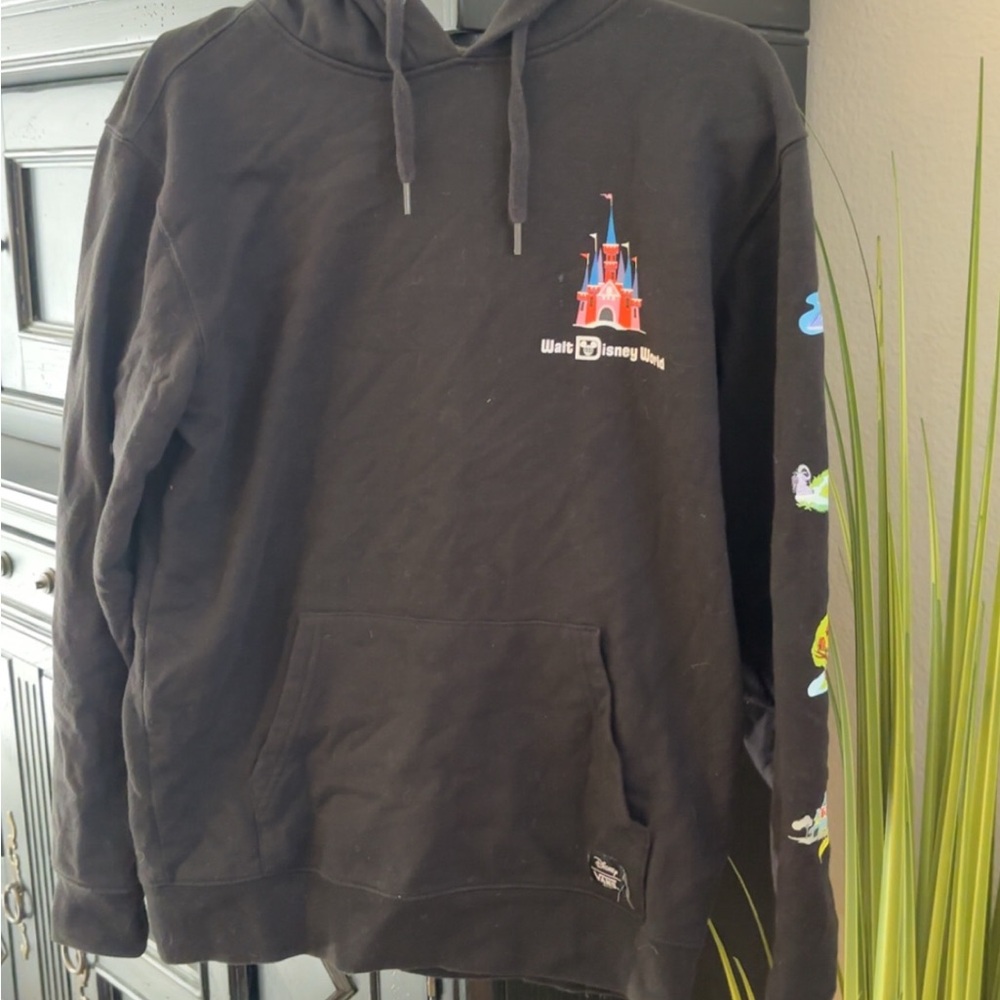 Disney x Vans Black Crewneck Hoodie with Colorful Castle Chest Graphic